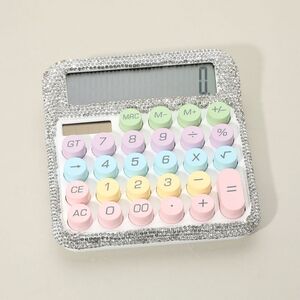 White Rhinestone Sparkle Calculator Pastel Candy Crystal Gem Bling Office Fun